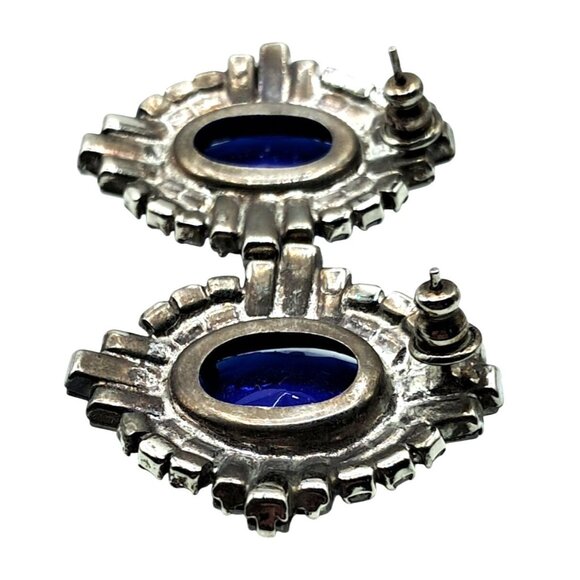 Vintage Rhinestone Earrings Blue Clear PIerced Post Costume Jewelry - Picture 8 of 8